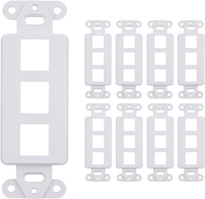 SATMAXIMUM 10 Pack Keystone Wall Plate 3 Port, White Decorator Insert Cover for Ethernet, HDMI, Coax, Cat6 Cat5, RJ45, Home & Office Installations - Image 1